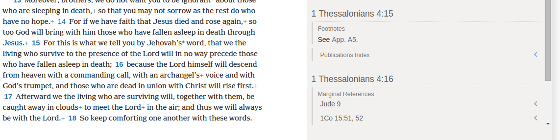 Traduction du Monde Nouveau 1 Thessaloniciens 4:15